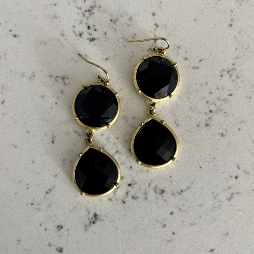 Gold Black Onyx Geometric Circle Dangle Wire Design Earrings Drop Anthropologie